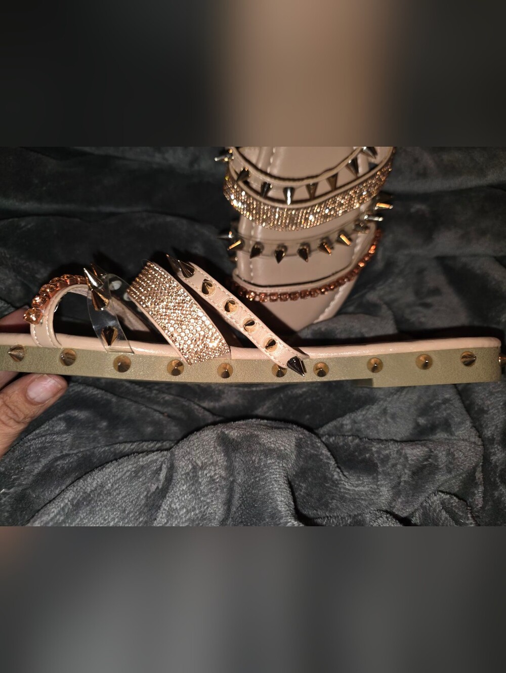 Cape Robbin Rose Gold Studded Rhinestone Strappy Sandals - Picture 6 of 7